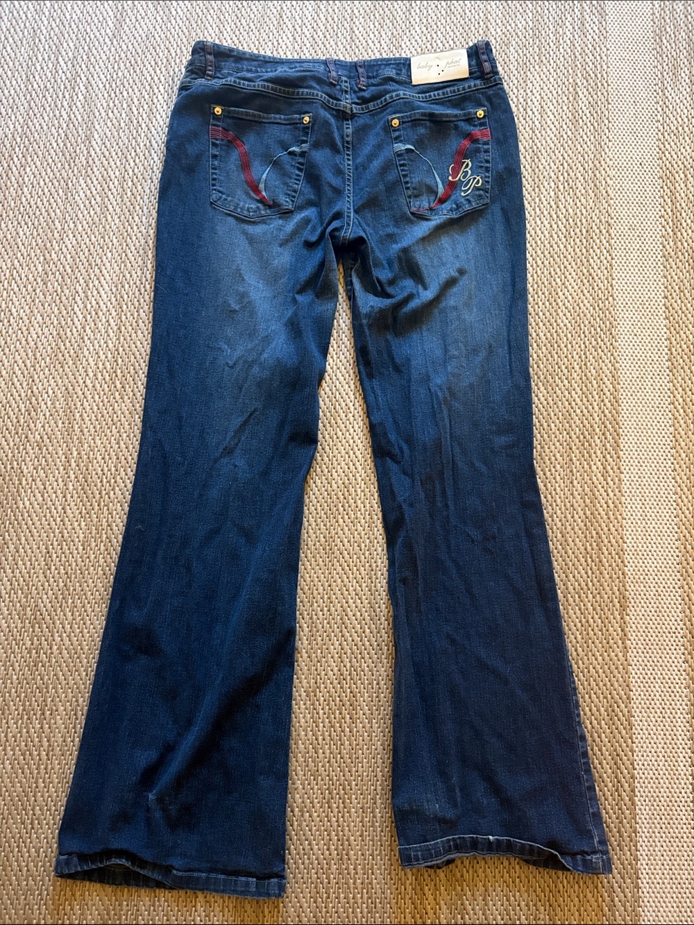 Baby Phat Dark Blue Flared Jeans with Red Embroidered Pockets